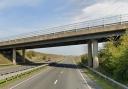 A lorry's windscreen has been smashed after items were dropped from a bridge over the A505 in Baldock