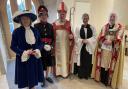 High Sheriff Sally Burton, Deputy Lieutenant Emma Robarts, Bishop of St Albans Rt Revd Dr Alan Clayton Smith, Vicar Revd Heidi Huntley and Archdeacon of Hertford the Venerable Janet MacKenzie