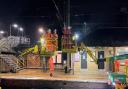 Network Rail engineers working on the overhead line equipment at Royston