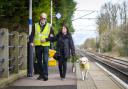 Mobile assistance team member Keith Williamson with Diane Rose and her dog Zen