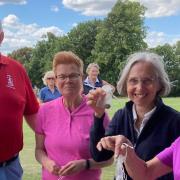 Royston Golf Club captain Gary Pullin with the winners of the three challenges.