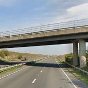 A lorry's windscreen has been smashed after items were dropped from a bridge over the A505 in Baldock