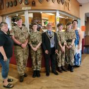 Mayor Cllr John Rees with organisers Nina and Eileen and cadets