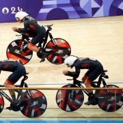 GB's Ethan Hayter (top) is unseated by his effort in the team pursuit final at the 2024 Paris Olympic Games. Picture: DAVID DAVIES/PA