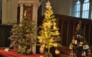 Christmas trees by Steeple Morden Primary Year 6 and Mordens 6th Royston Scout Group at Steeple Morden Christmas Tree Festival