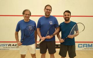 Jan Brynjolffssen, Aidan Hird and Moises Estrelles Navarro of Melbourn prior to the game with Nuffield Heath. Picture: MELBOURN SQUASH.