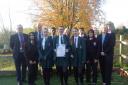 Andy Delorenzo (Wider Horizons), Nunnery Wood assistant headteacher Mike Haines and Helen Scoby (Eco Schools) with students