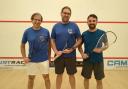 Jan Brynjolffssen, Aidan Hird and Moises Estrelles Navarro of Melbourn prior to the game with Nuffield Heath. Picture: MELBOURN SQUASH.