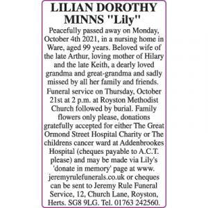 LILIAN DOROTHY "Lily" MINNS