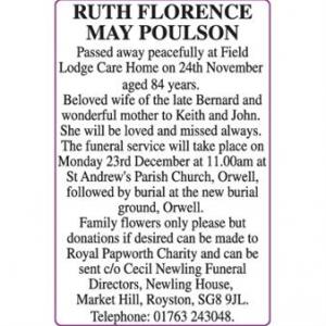 RUTH FLORENCE MAY POULSON