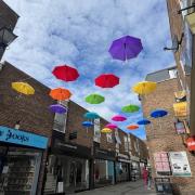 The umbrella sky display in Royston town centre