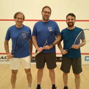 Jan Brynjolffssen, Aidan Hird and Moises Estrelles Navarro of Melbourn prior to the game with Nuffield Heath. Picture: MELBOURN SQUASH.