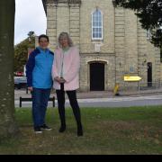 Ruth Brown and Gill Lewis outside Royston Town Hall