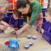 Therfield children baked muffins for villagers