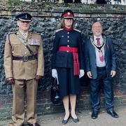 A lieutenant colonel, Deputy Lt Emma Roberts and Mayor Cllr John Rees