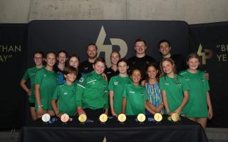 The lucky swimmers from Royston with Luke Greenbank, Anna Hopkin, Adam Peaty and James Guy. Picture: ROYSTON SC