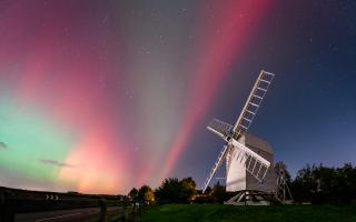 The Northern Lights over Great Chishill Windmill